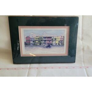 Jeanie Drucker Rainbow Row Charleston SC Art Print Matted 11x14 Watercolor Style